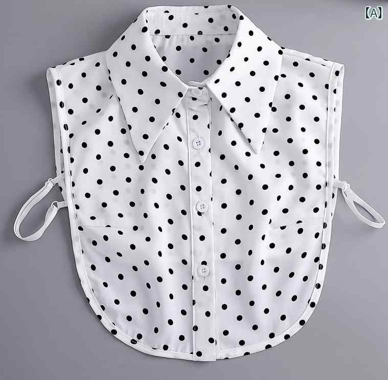 付け襟 レディース 秋冬 韓国 フェイク 重ね着風 レイヤード 装飾 イメチェン 白 水玉 ドット ボタン シャツ ブラウス レジャー ショッピング かわいい