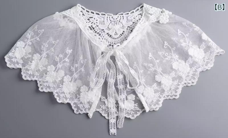 付け襟 レディース 春秋冬 韓国 フェイク 重ね着風 レイヤード 装飾 イメチェン アプリコット 白 黒 レース 花 刺繍 シースルー リボン ブラウス お呼ばれ パーティー かわいい