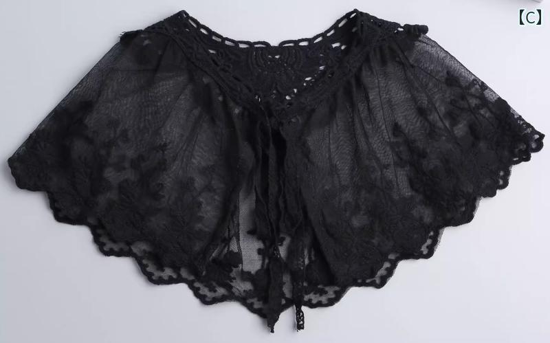 付け襟 レディース 春秋冬 韓国 フェイク 重ね着風 レイヤード 装飾 イメチェン アプリコット 白 黒 レース 花 刺繍 シースルー リボン ブラウス お呼ばれ パーティー かわいい