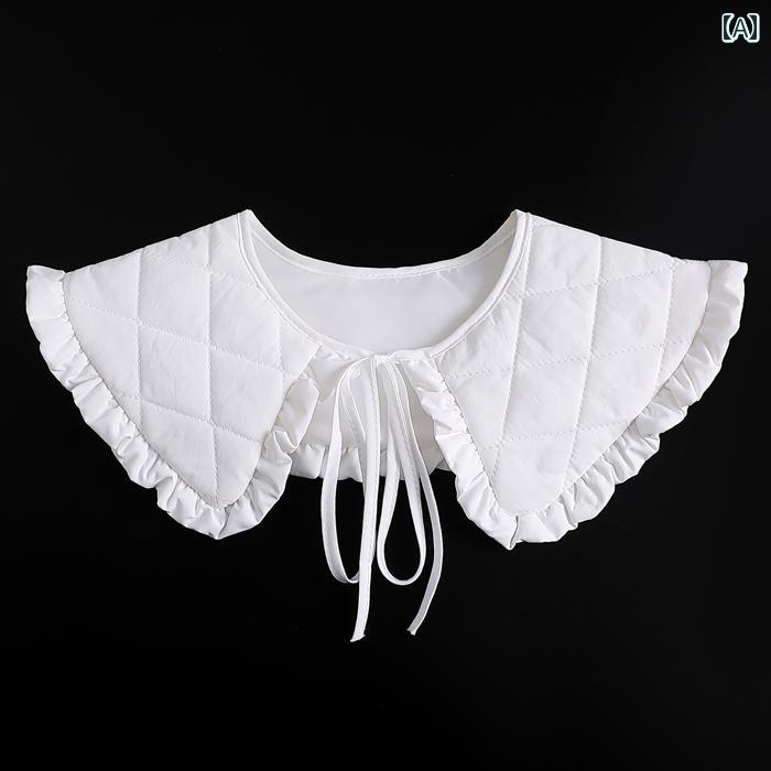 付け襟 レディース 秋冬 シャツ レイヤード 重ね着風 フェイク インナー アクセサリー 韓国 厚手 綿 着膨れしない 多用途 かわいい 無地 白 黒