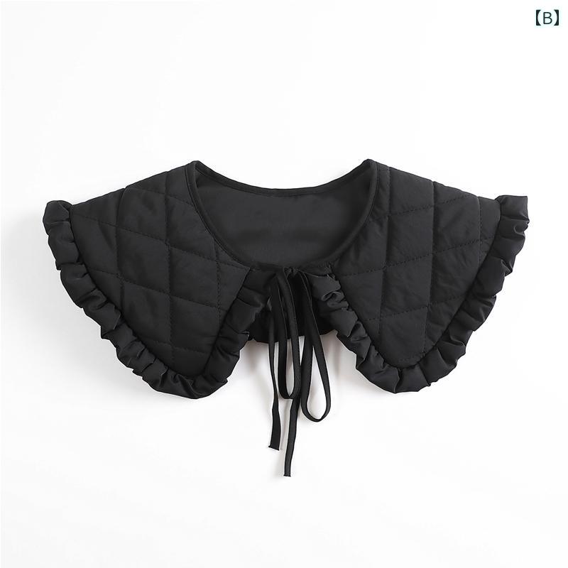 付け襟 レディース 秋冬 シャツ レイヤード 重ね着風 フェイク インナー アクセサリー 韓国 厚手 綿 着膨れしない 多用途 かわいい 無地 白 黒