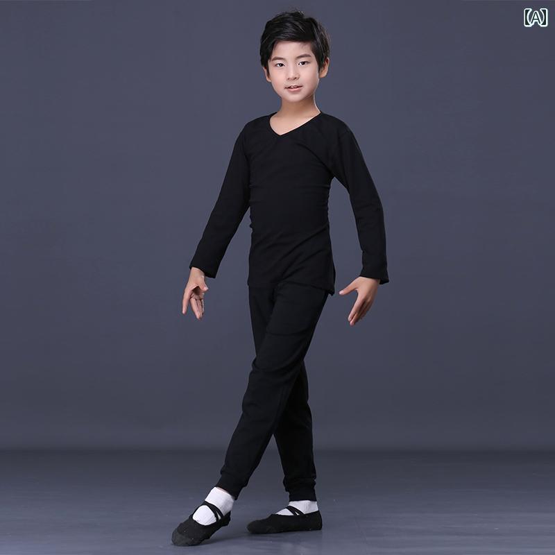 ダンス 子供 男の子 春夏 長袖 シャツ Vネック ズボン パンツ バレエ 練習着 体操...