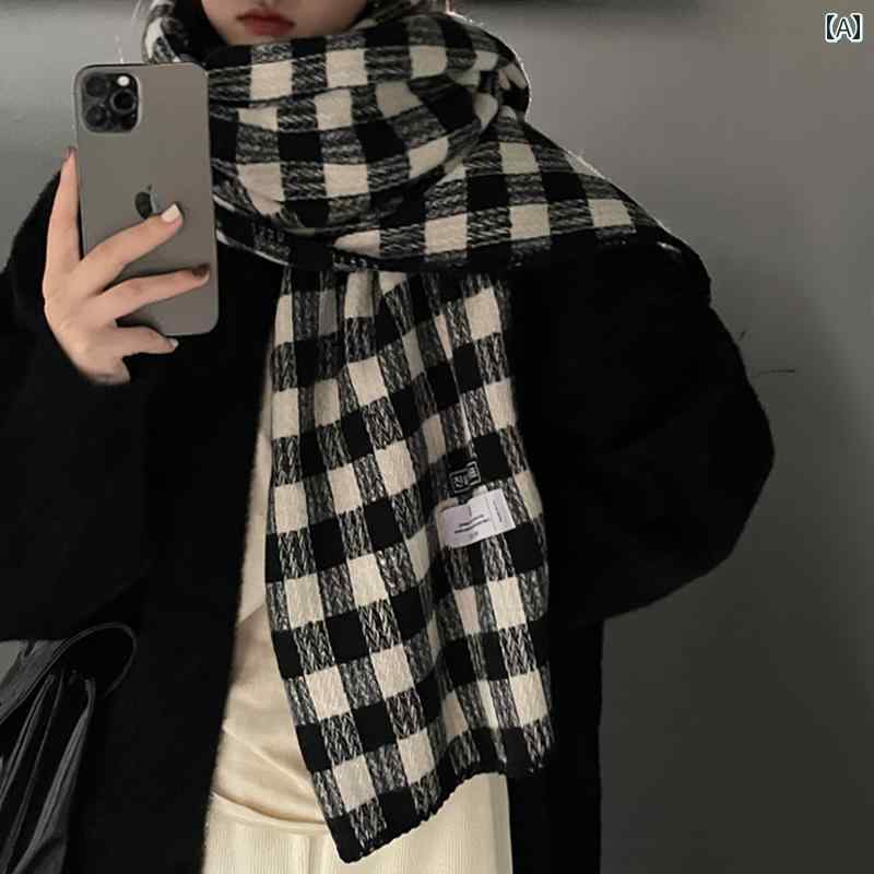 マフラー レディース レトロ チェック スカーフ 冬 厚手 韓国 防寒 暖かい ショール カジュアル 普段使い おしゃれ 黒 緑 ピンク ギフト