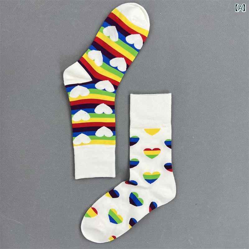 ソックス レディース 綿 靴下 アメリカン ストリート おもしろ カジュアル シンプル おしゃれ 花 ハート 宇宙 アシンメトリー 個性的