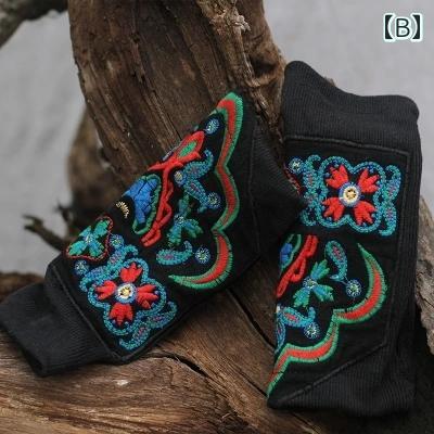 フィンガーレスグローブ レディース 夏 秋冬 防寒 日焼け防止 スマホ対応 ロング ショート 綿 刺繍 おしゃれ エレガント 花 孔雀 赤 黒