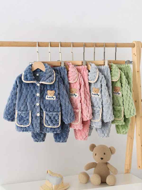 パジャマ キッズ 女の子 男の子 子供 ベビー 長袖 秋冬 厚手 ルームウェア 部屋着 もこもこ 暖かい フランネル 起毛 大きいサイズ かわいい 快適 クマ 緑 ピンク 青