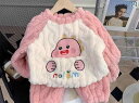 パジャマ キッズ 女の子 子供 長袖 秋冬 厚手 ルームウェア 部屋着 もこもこ 暖かい 起毛 かわいい フランネル 恐竜 ピンク 緑(4)