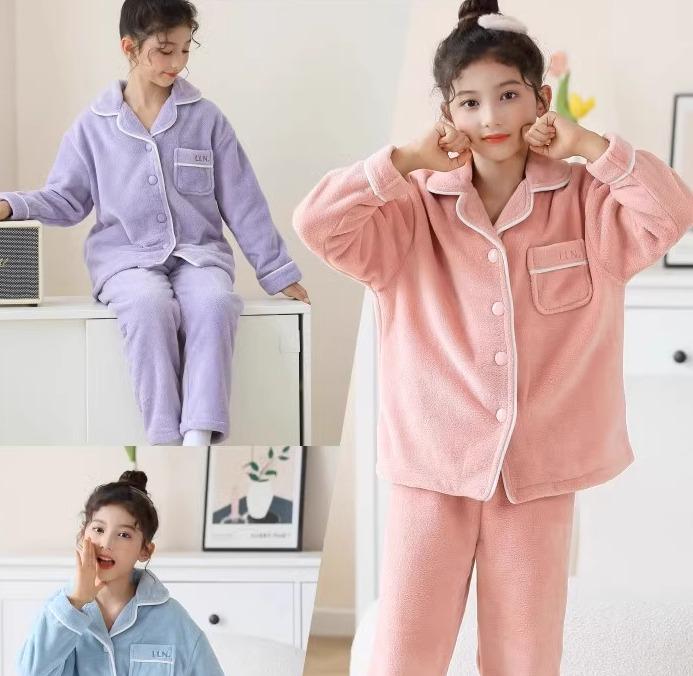 楽天フロントップ楽天市場店パジャマ キッズ 女の子 子供 長袖 秋冬 厚手 ルームウェア 部屋着 もこもこ 暖かい 起毛 かわいい フランネル 大きいサイズ シンプル オレンジ 青 赤 ウェストゴム