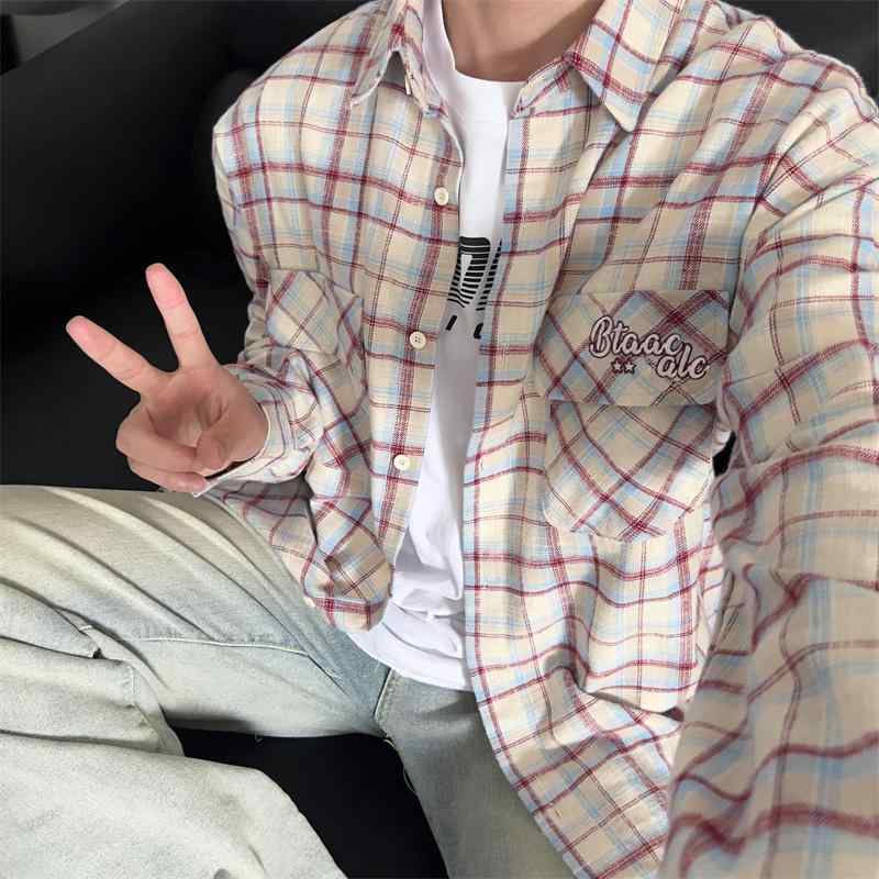 メンズ カジュアル シャツ 長袖 大きいサイズ 男性 女性 レディース レギュラーカラー ルーズ 普段使い 羽織り レトロ 赤 緑 チェック 柄 ポケット