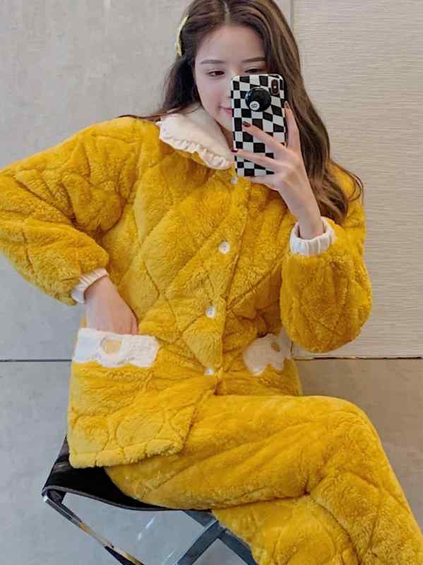 レディース パジャマ 冬 暖かい 秋 女性 厚手 起毛 大きいサイズ もこもこ ホームウェア 上下セット ルーム 長袖 首まで あったか 柔らかい 部屋着 キルティング 水玉 くま 黄色 紫 青