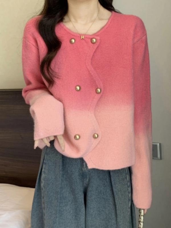 カーディガン レディース 秋冬 ニット 長袖 トップス ラウンドネック ダブルボタン 厚手 暖かい アシン..