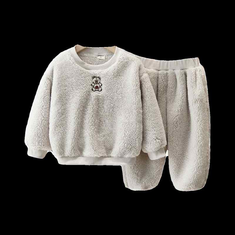 楽天フロントップ楽天市場店キッズ パジャマ 男の子 子供 フランネル 秋冬 起毛 厚手 ホーム ルームウェア ベビー 暖かい モコモコ 部屋着 やわらか 白 紺 グレー クマ