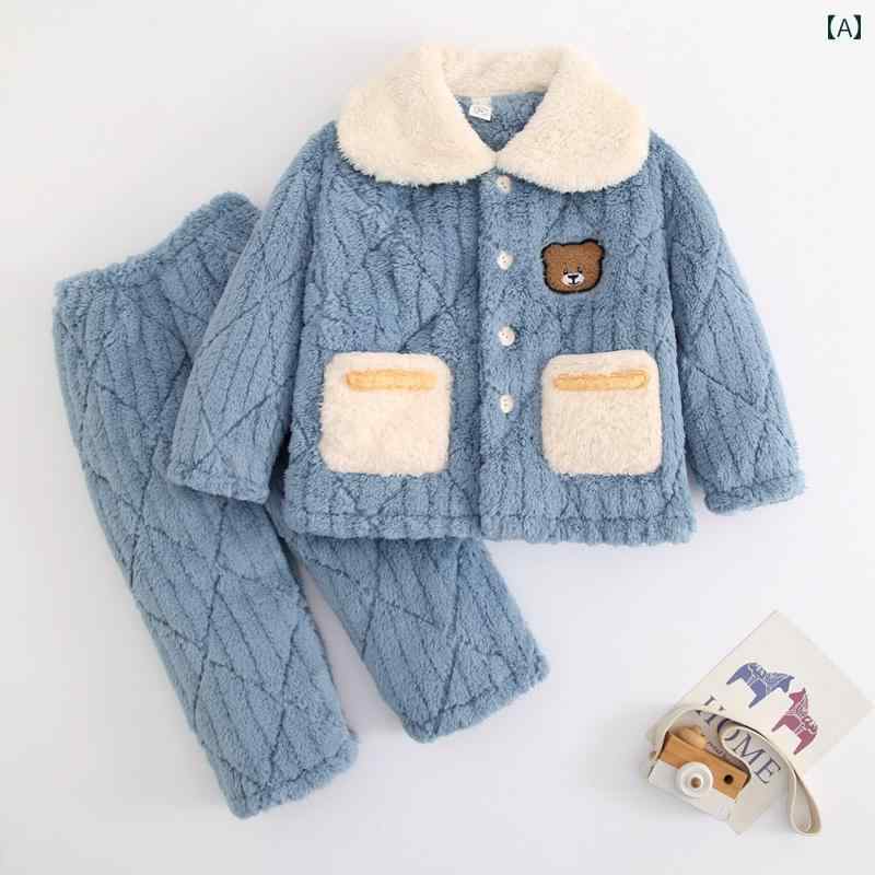 もこもこ パジャマ 子供 キッズ 女の子 ルームウェア 暖かい 長袖 冬 上下セット 厚手 フランネル 3層 キルティング 襟付き ポケット ウエストゴム かわいい 青 紫 赤質感: フランネル適用性別：ユニセックス季節：冬素材構成: ポリエステル繊維100