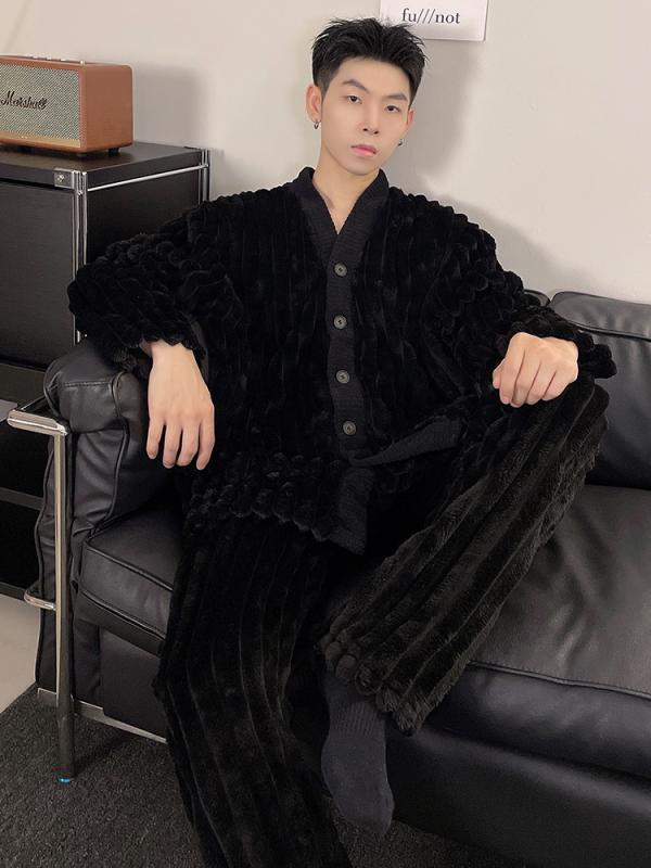 樂天商城 - あったか ルームウェア メンズ 厚手 暖かい パジャマ 秋冬 部屋着 おしゃれ ウエストゴム 前開き ボタン 大きいサイズ ジップアップ もこもこ