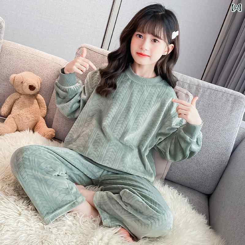 もこもこ パジャマ キッズ 子供 女の子 ルームウェア 暖かい 長袖 秋冬 上下セット 起毛 厚手 フランネル 大きいサイズ プルオーバー 襟付き ゆったり シ...