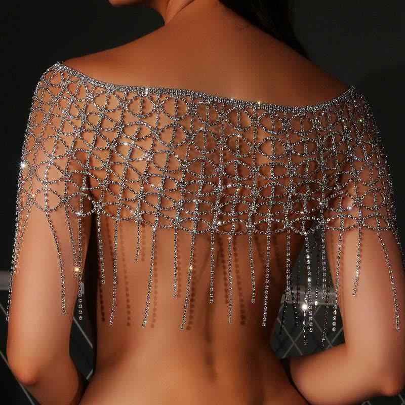 ボディーチェーン ウエディング ブライダル アクセサリー おしゃれ ネックレス ラインストーン キュービックジルコニア 多層 装飾 ショルダー ショール ケープ 結婚式 二次会 パーティー 花嫁 新婦 キラキラ エレガント セクシー シルバー ゴールド