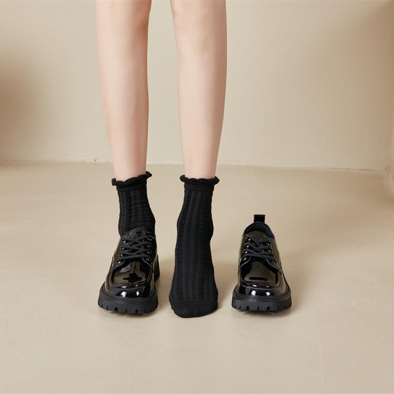 ローファー レディース おしゃれ 革靴 英国 シングル シューズ 春秋 厚底 レースアップ ミドルヒール ..