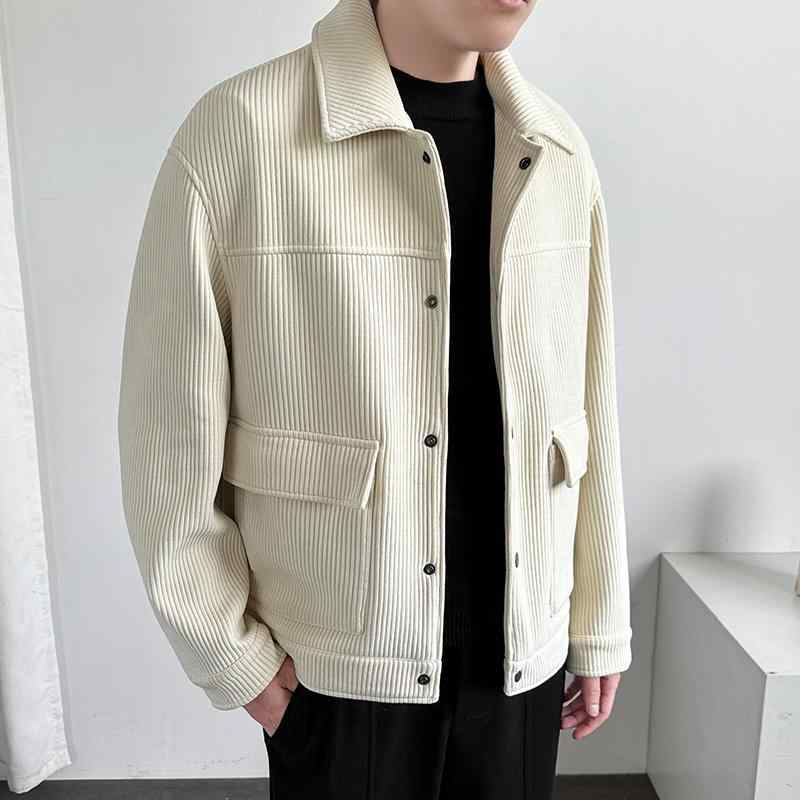 ジャケット メンズ 秋冬 アウター コーデュロイ 長袖 ボタン 襟 ポケット ソフト しわになりにくい カジュアル おしゃれ シンプル ベージュ 黒 大きいサイズ(4.0)