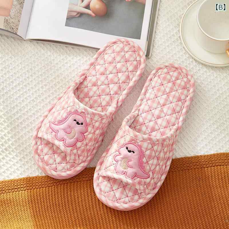 スリッパ レディース メンズ 大人 秋冬 ルームシューズ 厚手 静音 室内履き リビング 滑りにくい 布 柔らかい キルティング チェック柄 かわいい 恐竜 黄色 青 ピンク