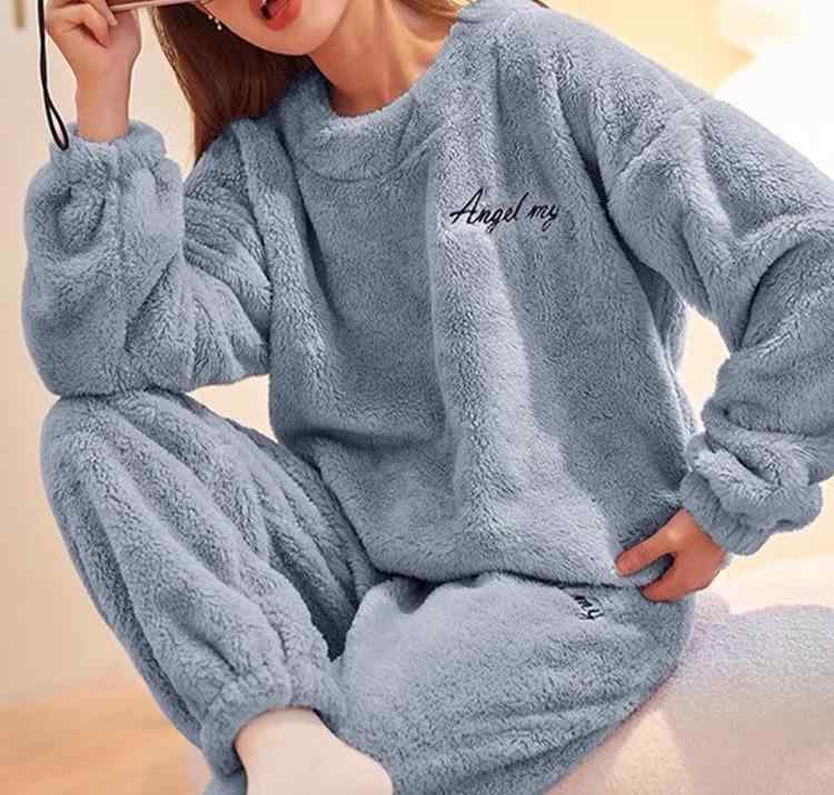 パジャマ レディース 冬 あたたかい もこもこ ハイネック シンプル スマイル くま 女性 秋 起毛 厚手 服 セット ウェストゴム 無地 ズボン かわいい 部屋着 ルームウェア 旅行 大きいサイズ 緑 ピンク 青