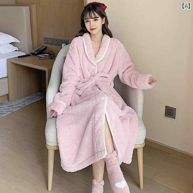 ガウン レディース 冬 パジャマ 長袖 コーラル 起毛 暖かい もこもこ かわいい バスローブ ルームウェア フランネル 大きいサイズ ピンク くま