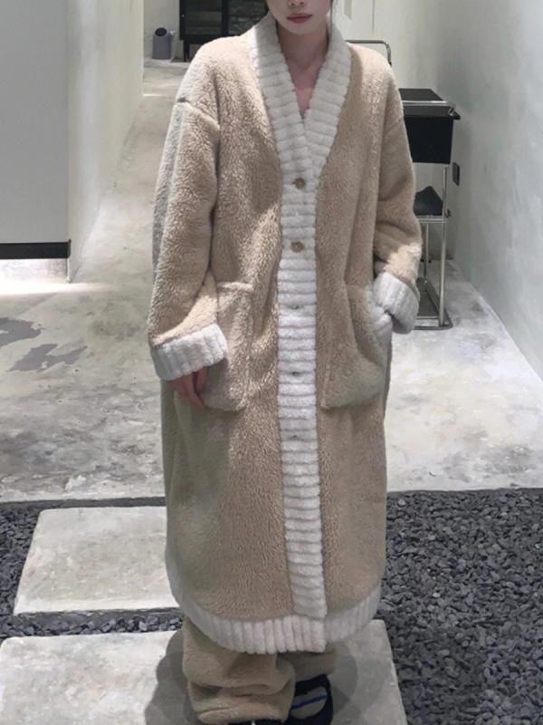 ガウン レディース 冬 軽い 起毛 厚手 暖かい もこもこ パジャマ ルームウェア カップル バスローブ フリース パンツ セット 長袖 カーキ