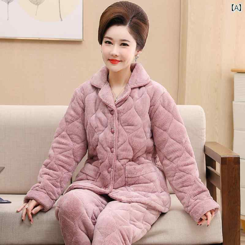 パジャマ レディース 冬 暖かい 襟付き カップル 起毛 厚手 長袖 メンズ 三層 フランネル キルティング 上下セット ウエストゴム 大きいサイズ 無地 チェック クマ ピンク 赤 青(4.0)