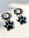 ピアス レディース アクセサリー フープ 合金 メッキ リベット かわいい シンプル パンク ロック 動物 犬 肉球 黒 プレゼント 誕生日