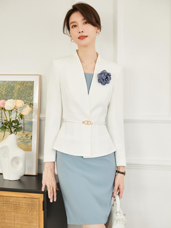 レディース おしゃれ セレモニースーツ スカート セットアップ 卒業 入学式 フォーマル ママ 母親 春秋 ワンピース ノースリーブ ジップアップ 細身 ジャケット 長袖 コサージュ 白 エレガント きれいめ 青