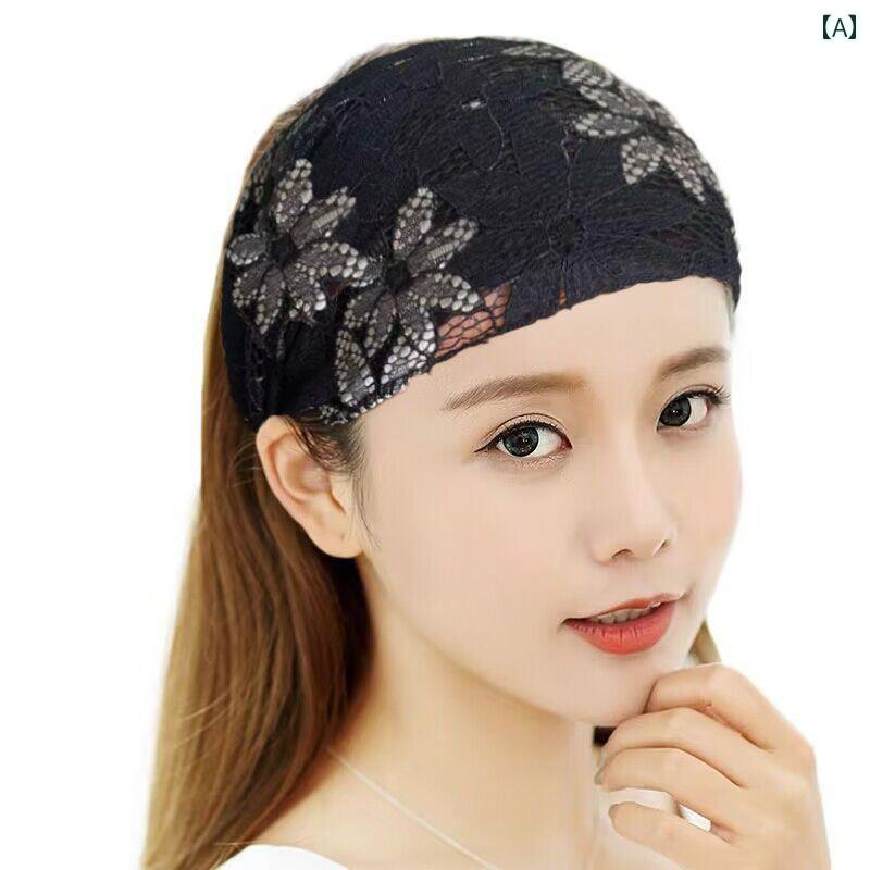 おしゃれ ヘアバンド レディース 民族風 エスニック 白髪 カバー 韓国 通気性 フェイス スカーフ エレガント 太め 花柄 黒 ピンク 緑