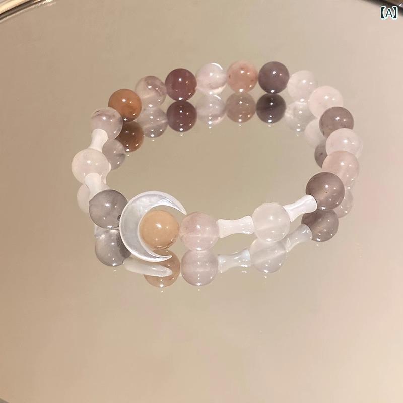 フロントップ楽天市場店のブレスレット レディース チャイナ風 シンプル ビーズ アクセサリー かわいい ファッション 記念日 プレゼント 女性 おしゃれ 月 ムーン｜アングル2