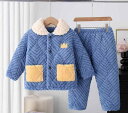 パジャマ キッズ 男の子 冬 キルティング ベビー 赤ちゃん 襟 韓国 ボタン ポケット 王冠 起毛 厚手 子供 服 セット 秋 ズボン ホームウェア もこもこ かわいい 部屋着 寝間着 家 旅行 青(4)