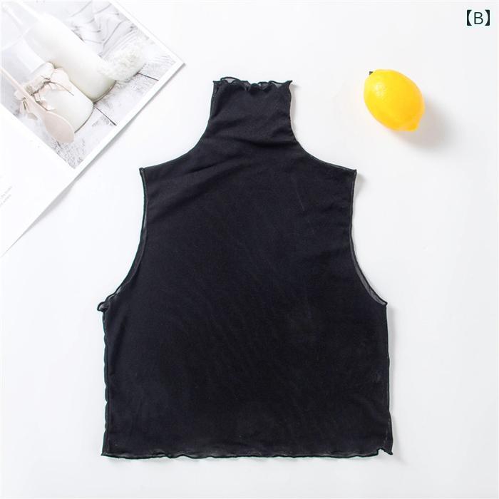 フロントップ楽天市場店の付け襟 おしゃれ 子供 レディース 秋冬 春 ハイネック 重ね着風 レイヤード フェイク メッシュ 透け感 着ぶくれしない 小物 装飾 韓国 カジュアル 無地 黒 白｜アングル3