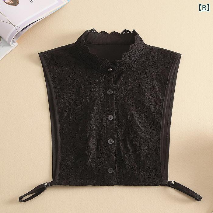 付け襟 おしゃれ レディース 秋冬 シャツ スタンドカラー フェイク 重ね着風 レイヤード 小物 装飾 着ぶくれしない レース 韓国 カジュアル 白 黒