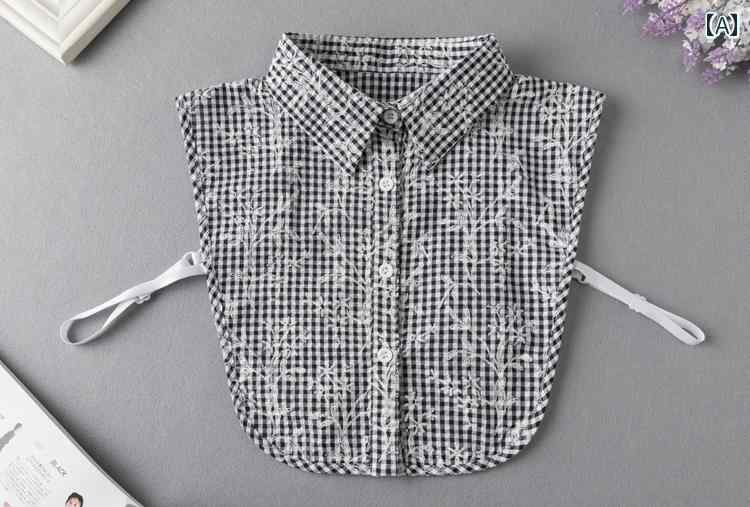 付け襟 おしゃれ レディース ピークカラー ラウンド スタンド フェイク 重ね着風 レイヤード 着ぶくれしない 小物 装飾 韓国 カジュアル 蓮 チェック柄 ストライプ 青 赤 グレー