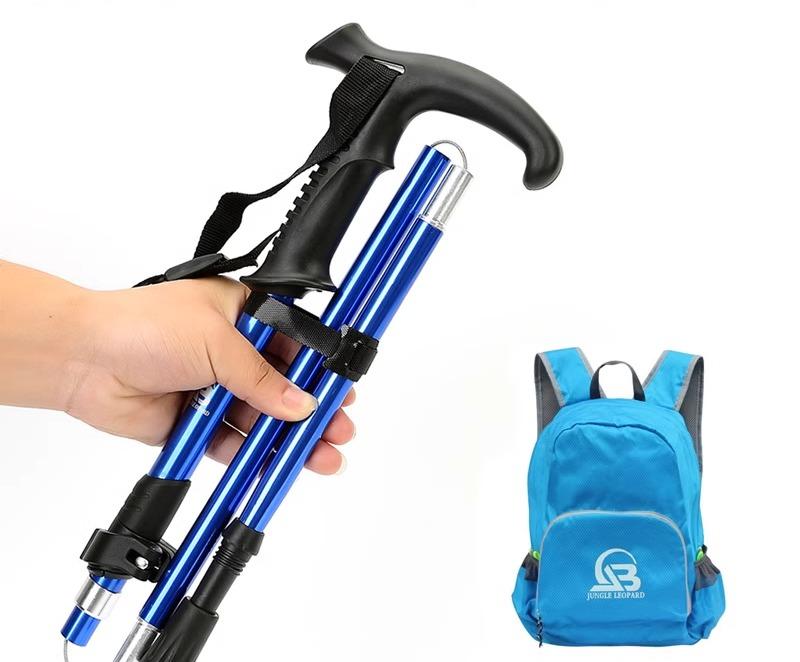 トレッキングポール折りたたみ 持ち運び 便利 登山 山登り 屋外用 アウトドア ハイキング スティック ウォーキング ステッキ 伸縮式 2way 松葉杖 アルミニウム 合金 用品 赤 青 黒