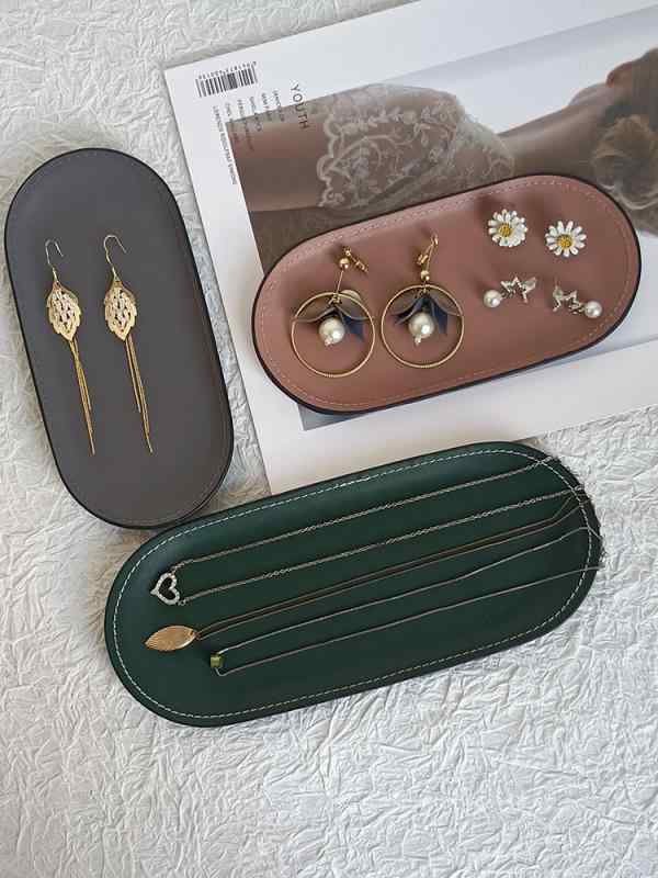 アクセサリー ディスプレイ トレイ インスパイア 北欧スタイル ラグジュアリー ステンレススチール レザー張り 楕円形 収納 グレー ピンク グリーン