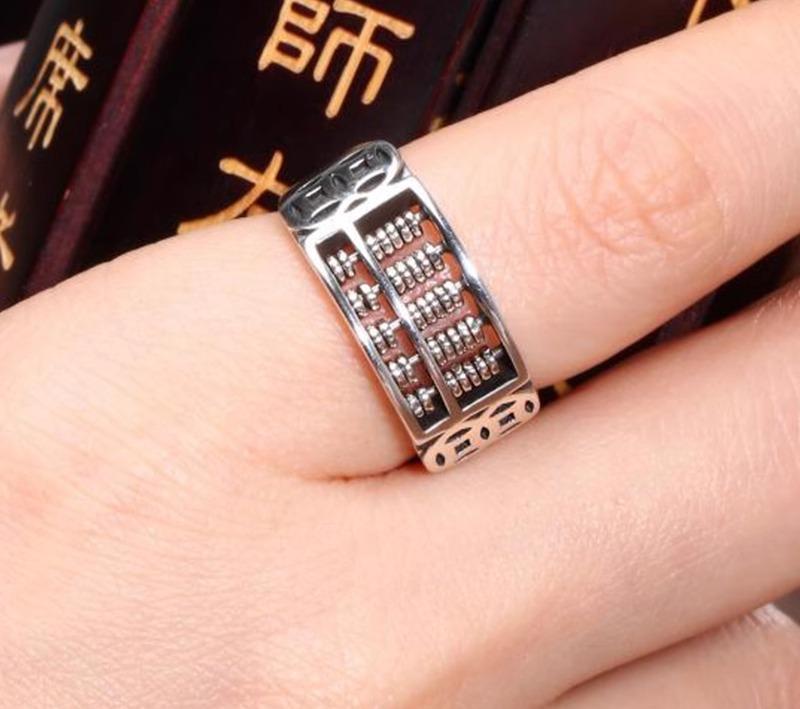 指輪 太め レディース そろばん スターリングシルバー レトロ オープン フリーサイズ 調整 メンズ おしゃれ カジュアル お揃い ビーズ 個性 おもしろ ギフ...