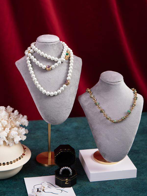 アクセサリー ディスプレイ スタンド 起毛 エレガント 店舗 カウンター 小道具 ネックレス 棚 おしゃれ 撮影 写真 シンプル 黒 緑 グレー