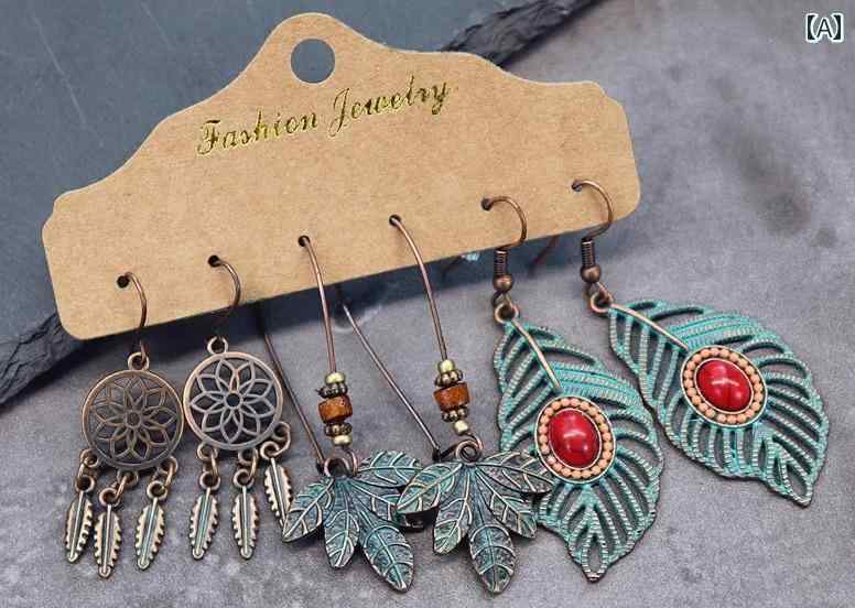 ピアス フック 民族風 エスニック 大人 レディース アクセサリー 銅 ピンク 黄色 メッキ ビーズ ストーン タッセル 揺れる 大きい ダンス イベント 普段...