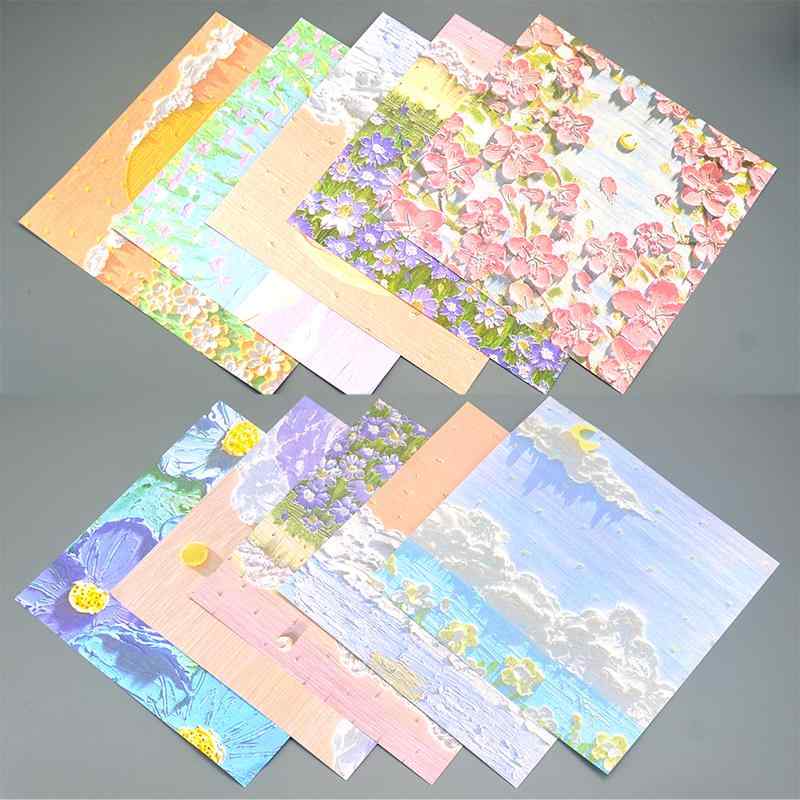 折り紙 おしゃれ 正方形 両面 花 手描き風 絵画 油絵 プリント 遊び 家 手先 カラフル ピンク 紫 緑 多用途 折り鶴 景品 粗品 ギフト