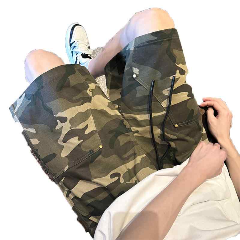 Cotton Pants - ハーフパンツ メンズ おしゃれ カーゴ カモフラージュ 迷彩柄 夏 ワイド シルエット ヴィンテージ風 アメリカ風 リベット