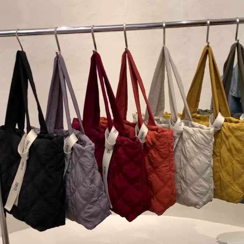 トートバッグ レディース レトロ 大容量 秋冬 韓国 ジッパー おしゃれ ナイロン 黒 ライトグレー ワインレッド カジュアル シンプル 普段使い