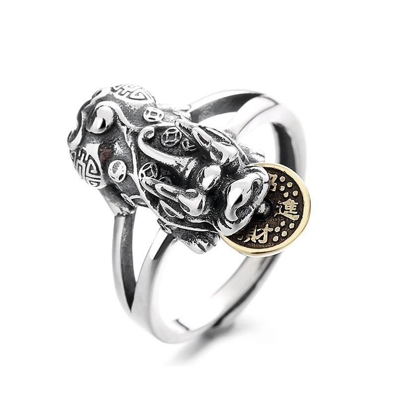 指輪 レディース エスニック リング 女性 レトロ 硬貨 貔 貅 S925 シルバー ごつい いかつい カッコイイ 人差し指 メンズ 男女兼用 サイズ 調節 可能