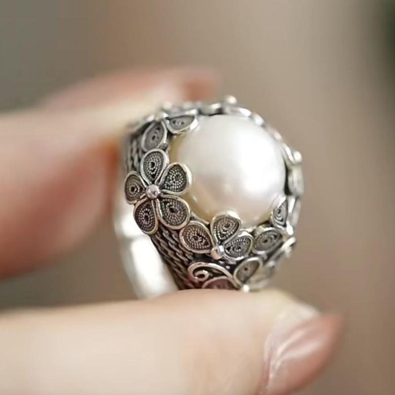 指輪 レディース エスニック リング 女性 レトロ フィリグリー パール 真珠 豪華感 ジュエリー アクセ..