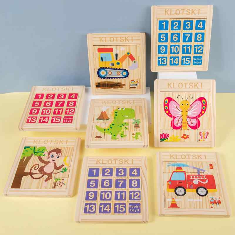 Training Toys - 知育 パズル 移動 正方形 スライド ショベルカー 恐竜 数字 緑 赤 黄 木製 幼児 玩具 卓上 ゲーム おもちゃ 早期教育 男の子 女の子 ジグソー 子供 保育園 家 遊び 親子