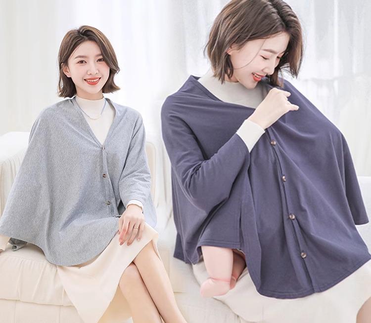 授乳ケープ ポンチョ 360度 カバー ショール ストール マント コットン 通気性 Vネック ボタン プルオーバー 柔らかい 薄手 遮光 ブランケット 多機能 軽量 出産準備 祝い お出掛け 散歩 秋冬 おしゃれ シンプル 無地 ピンク ブルー グレー