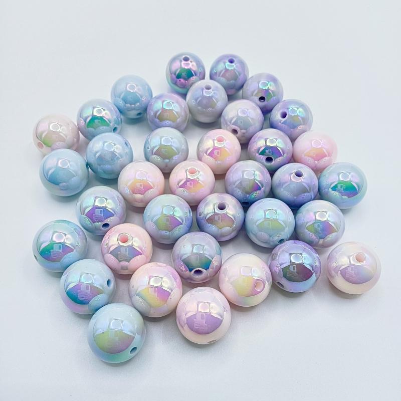 ビーズ パーツ アクセサリー 手作り 手芸 小物 材料 アクリル 青 ピンク 紫 ラウンド 丸 蓄光 メッキ 通し穴 ストラップ ブレスレット キーホルダー 5個 セット 可愛い