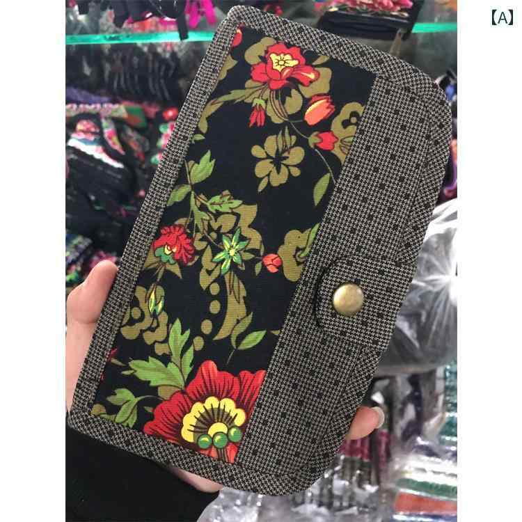 財布 レディース 手作り 花 黒 携帯 刺繍 ジッパー スマートフォン エスニック レトロ ウォレット ロング 多機能 ポケット frontop-12227355 フロントップ楽天市場店 サンプル画像2