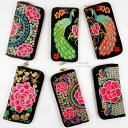 財布 レディース エスニック ロング 刺繍 大容量 ジッパー レトロ 携帯 小銭入れ ウォレット 多機能 ポケット 黒 赤 緑 女性 小銭 お札 スマートフォン